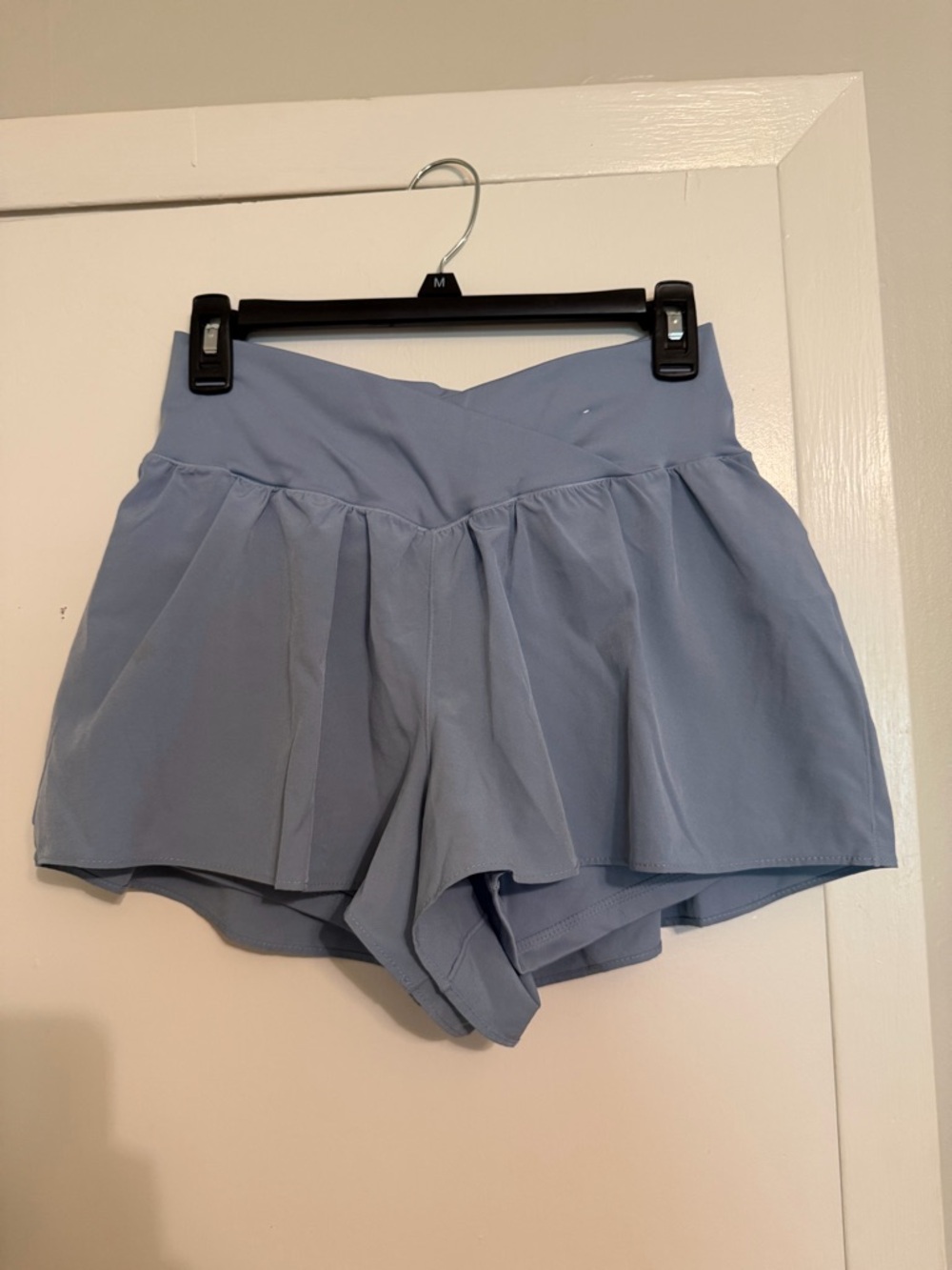 High-Waist Light Blue Pleated Women’s Shorts